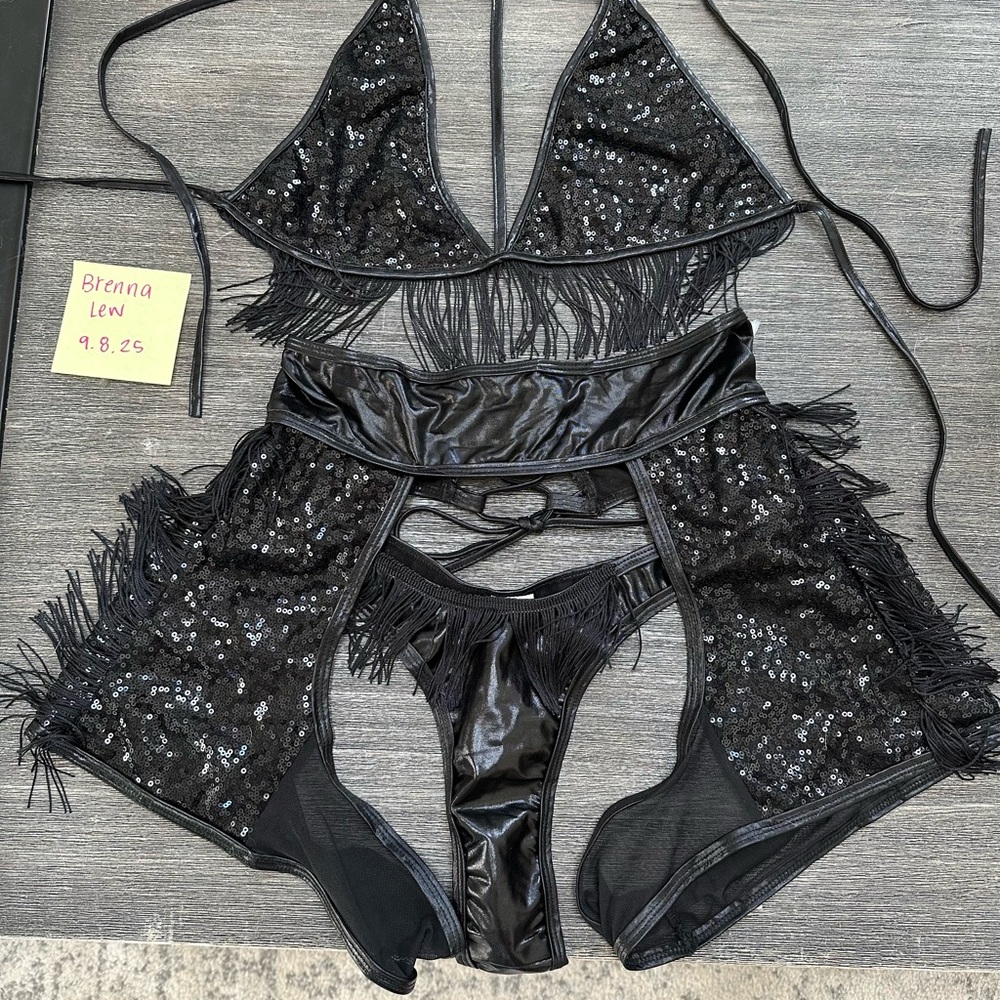 Black Sequin Fringe 3 piece Set